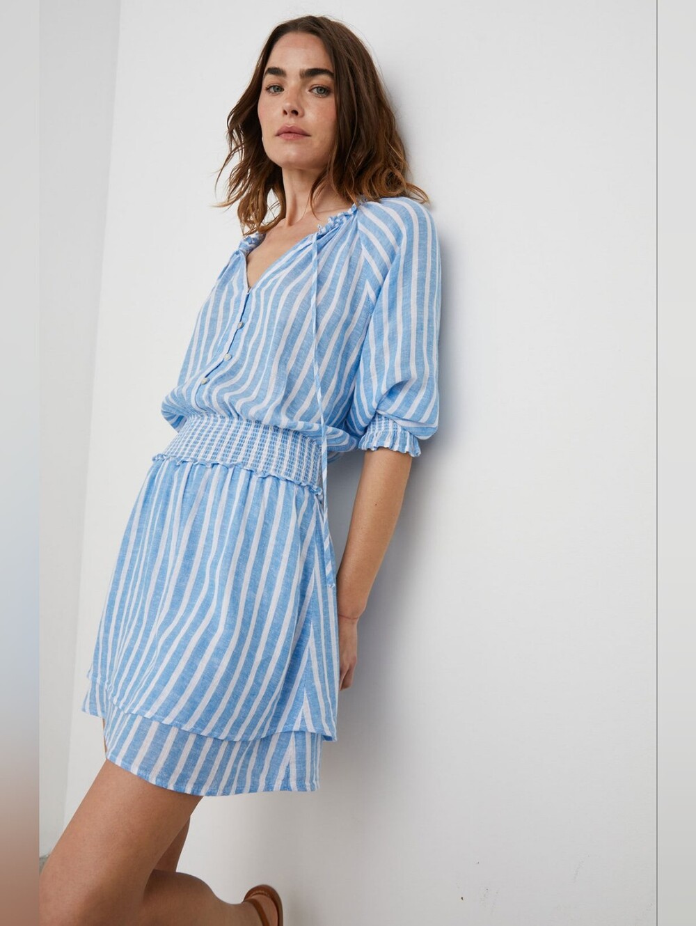 Rails Linen Blue and White Striped Mini Dress Size XS